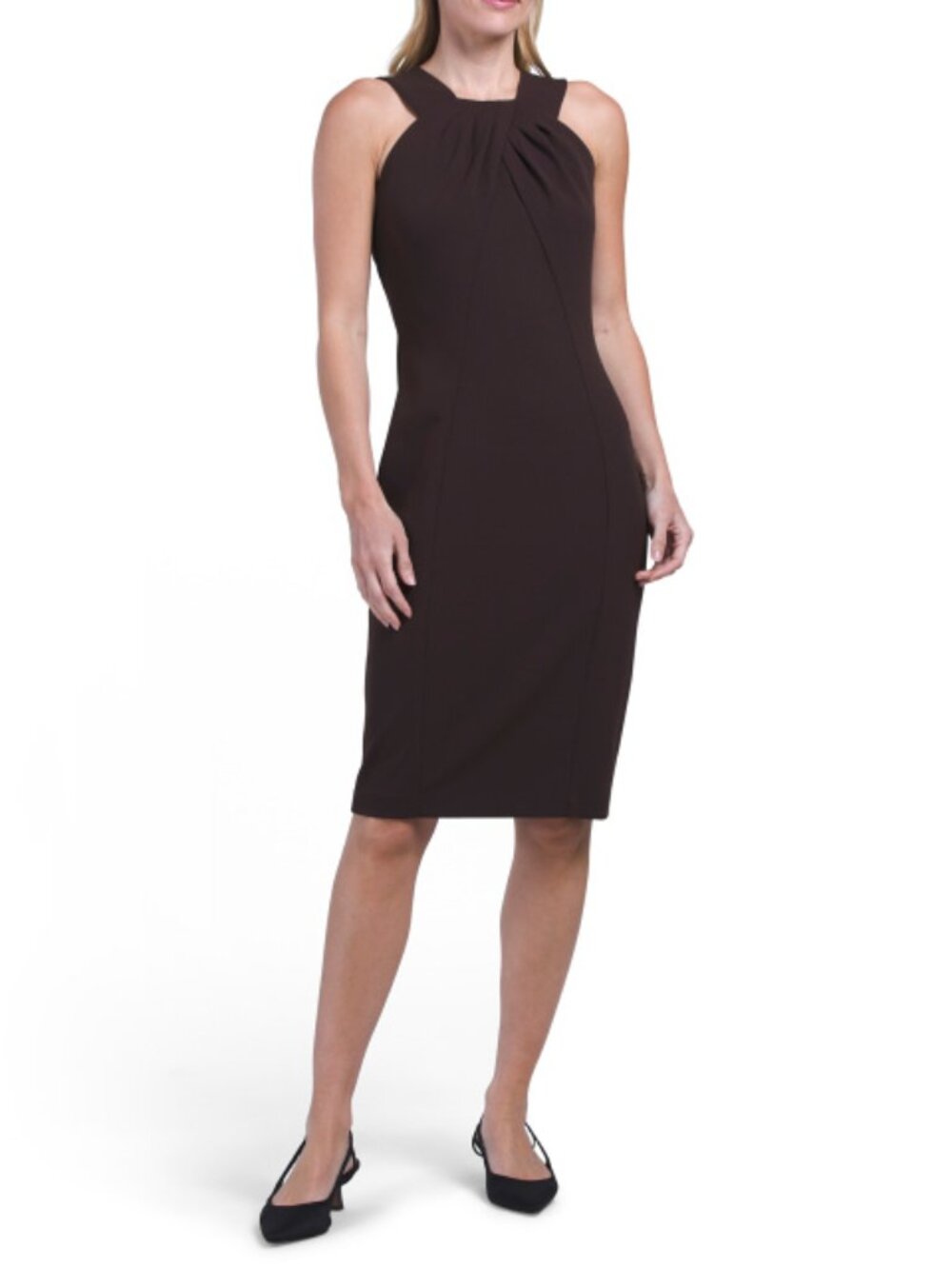 CALVIN KLEIN Pleated Neck Sheath Dress